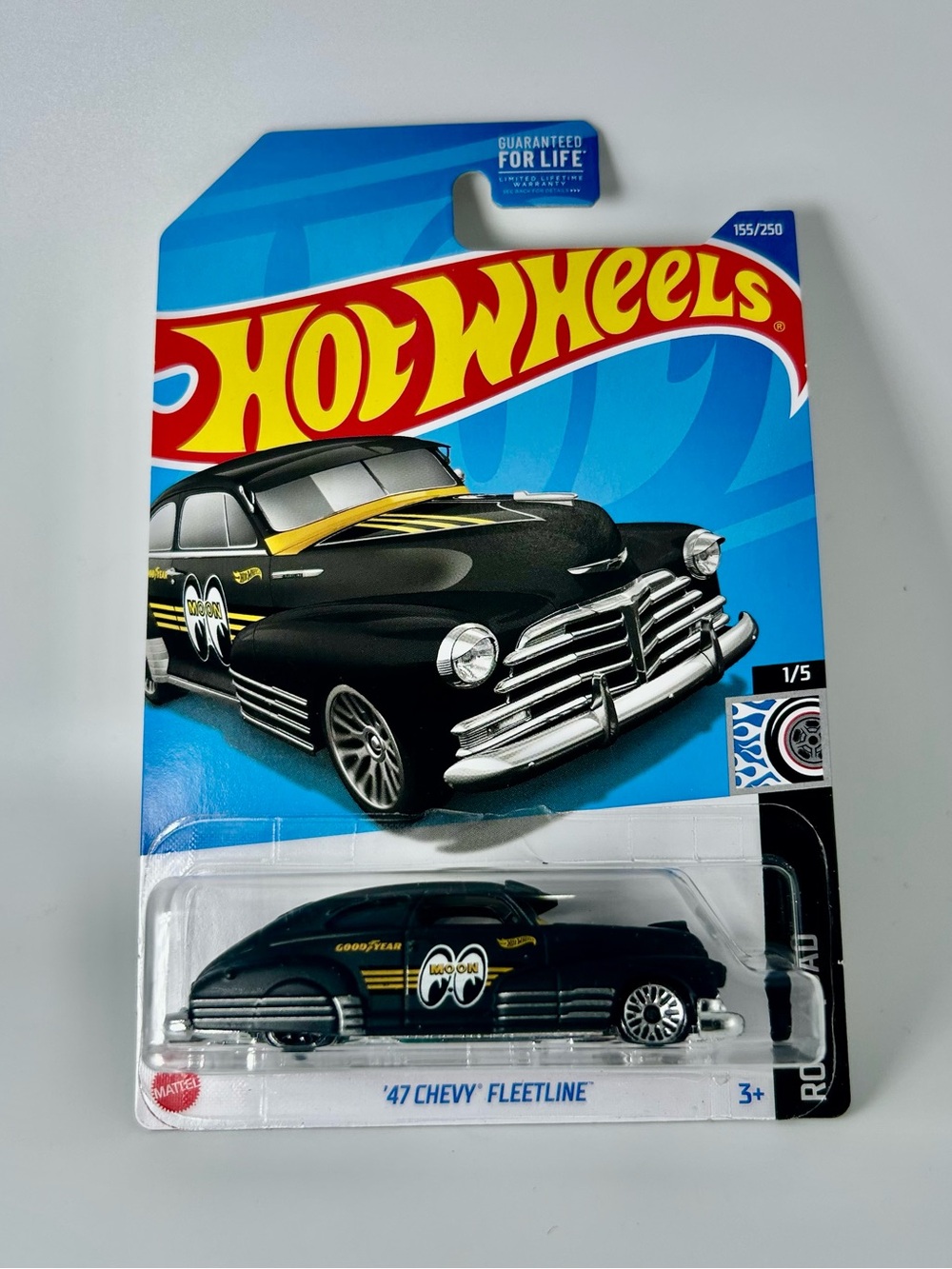 Hot Wheels Rod Squad '47 Chevy Fleetline 1/5 Goodyear 155/250 Mooneyes Black NEW